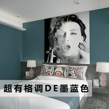 Düz Renk Duvar Kağıdı Modern Basit Yatak Odası Düz Oturma Odası Stüdyo Restoran Arka Plan İskandinav Tarzı Mürekkep Mavi Renk Duvar Kağıdı
