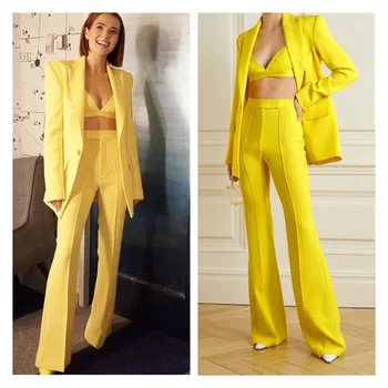 Düz Renk Kadın Takım Elbise Setleri 2023 Smokin Bir Düğme 3 Adet Blazer + Kaşkorse Üst Sutyen + Pantolon Ofis Parti Balo Akşam Custom Made