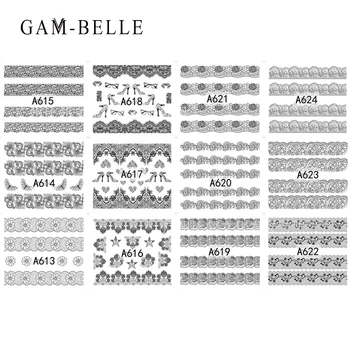 GAM-BELLE 12 adet/takım Tırnak Sticker Su Transferi Siyah Seksi Dantel Çıkartmalar Tırnak Sanat Dekorasyon Su Transferi Dövme Çıkartmaları