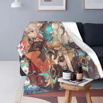 Genshin Auswirkungen Acg Anime Decke Kaedehara Kazuha Xiao Aether Flanell Vintage Weiche Werfen Decken für Bettdecke Sommer