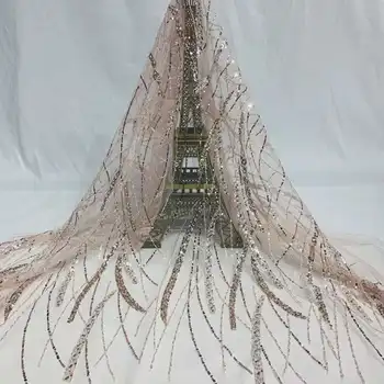 Güzel Boncuklu payetli kumaş boncuk Nakış Afrika kumaş Fransız Tül Net dantel abiye Düğün İçin