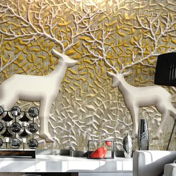 haha duvar kağıdı 3D Avrupa tarzı oturma odası yatak boyama TV arka plan büyük geyik vinil Özelleştirilmiş boyutu