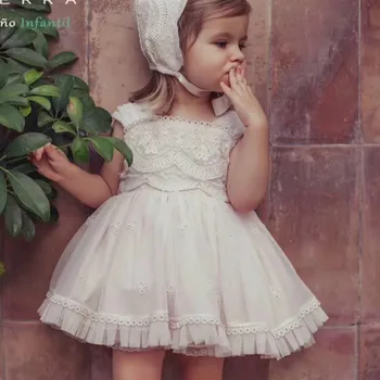 Ispanyolca çocuk giyim Mahkemesi Kız Dantel Nakış Prenses Elbise Bebek Doğum Günü Elbise çocuk Günü Kız Hediye Bayram Elbise