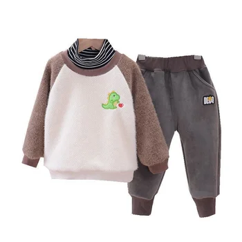 İlkbahar Sonbahar Çocuk Kalınlaşmak giyim setleri Bebek Erkek Kız günlük t-shirt Pantolon 2 adet / takım Moda Yürümeye Başlayan Karikatür Eşofman
