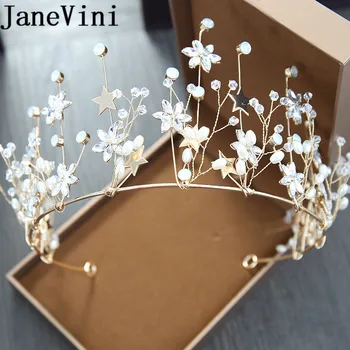 JaneVini Lüks Yıldız Prenses Taçlar Kristaller Rhinestones Düğün saç aksesuarları Gelin Tiaras Bantlar Bijoux De Cheveux