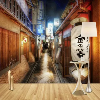 Japon Mimarisi Sokak Görünümü duvar kağıdı 3D Izakaya Japon Mutfağı Suşi Restoran Bar Snack Bar Dekor Duvar Kağıdı 3D