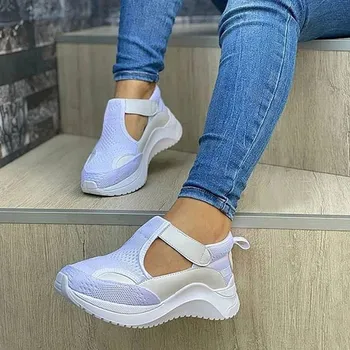 Kadın Düz Rahat Ayakkabılar Moda Nefes Örgü Tenis Feminino Sneakers Bayanlar Platformu Zapatos Para Mujer 43