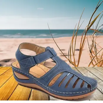 Kadın Yaz Vintage Kama plaj sandaletleri Toka Rahat Dikiş Bayanlar Ayakkabı Kadın Bayanlar Retro Sandalias Artı Boyutu Ahtapot Ayakkabı