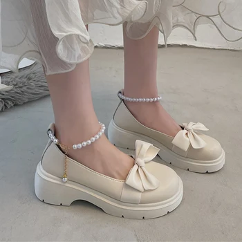 Kadınlar Kalın Platform Mary Janes Lolita Ayakkabı Parti Pompaları Yaz 2022 Yeni Sandalet Yay Zinciri Mujer Ayakkabı Moda Oxford Zapatos