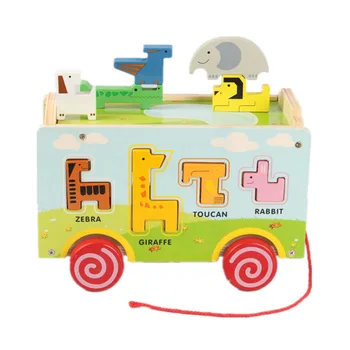 Kawaii Hayvanlar Boncuk Otobüs Maç Blokları Sürükle Araba Bebek Oyuncak Montessori materyalleri Ahşap Eğitici Oyuncaklar Toddlers İçin Yürüyüş Oyuncak