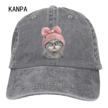 Kawaii Kediler Kızlar Denim Beyzbol Kapaklar Kadınlar Sevimli Yıkanmış Pamuk Şapka Yaz Güneş Koruma Kapağı Spor Seyahat Sokak