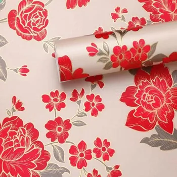Kendinden Yapışkanlı Kırmızı Şakayık Duvar Kağıdı Modern çiçekli duvar kağıdı Oturma Odası Yatak Odası Mutfak Banyo Ev Dekor İçin
