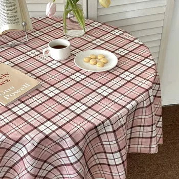 Kore Ins pembe şerit ızgara yuvarlak masa örtüsü Basit Tarzı arka plan Ev Dekor çay masası kapak yemek masası örtüsü Fotoğraf Sahne