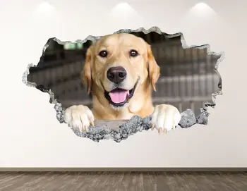 Köpek Duvar Çıkartması-Labrador Retriever 3D Parçalanmış duvar sanatı yapışkanı Çocuk Odası Dekor Vinil Ev Posteri Özel Hediye KD86