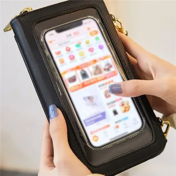 Küçük Kadın Çanta Kadın Şeffaf Dokunmatik Ekran Telefon Crossbody Çanta Bayanlar Büyük Kapasiteli Saf Renk Messenger Para Cüzdan