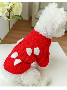 Kırmızı Sonbahar Kış Papyon Köpek Giysileri Noel Köpek Kazak Küçük Orta Köpek İçin Bichon Yavru Kedi Örme Kazak Jumper Yorks