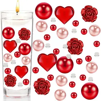 Kırmızı Yüzen İnciler Boncuk Kalp Süs İnciler Vazolar İçin Dıy Düğün Doğum Günü Partisi Yıldönümü sevgililer Günü Centerpie J1w6