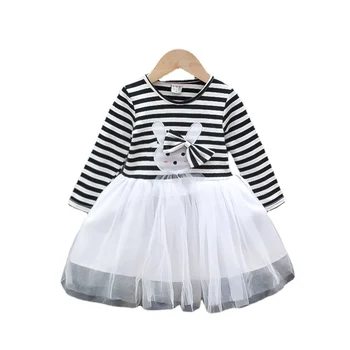 Kız Sonbahar Elbise 2021 Sonbahar Çizgili Çocuk Gazlı Bez Etek Çocuk Bebek Uzun Kollu Moda Prenses Etek Kız Elbise