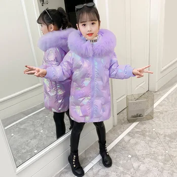 Kış Çocuk Giyim Uzun Parka Gümüş Ceket Bebek Kız Giydirin Faux Kürk Çocuklar Ceket Snowsuit Kabanlar Kapşonlu Palto