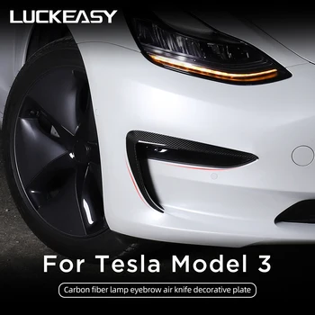 LUCKEASY Araba Ön Dekorasyon Yama Tesla Modeli 3 2017-2022 Islak Karbon Fiber Ön Tampon Koruma Yama 2 adet / takım