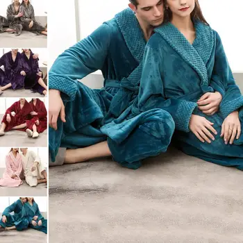 Lüks Bornoz Kadın Erkek Kış Yumuşak Katı Kalın Sıcak Uzun bornoz Ev Kıyafeti Pijama Seksi Nedime Bornozlar Cep