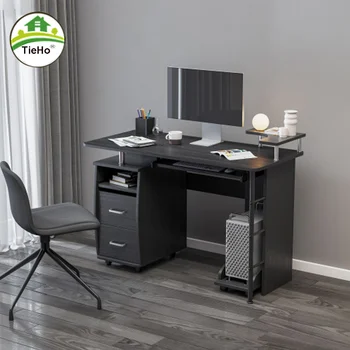 Masif Ahşap Bilgisayar Masası ofis masası PC Droller ile Depolama Rafları ve Dosya Dolabı İki Çekmeceli CPU Tepsi Dikim için Kullanılan