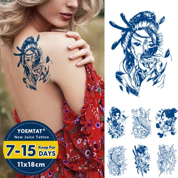 Mavi Mürekkep Suyu Su Geçirmez Geçici Dövmeler Sticker Güzellik Sazan Çiçek Vücut Sanatı Kalıcı Flaş Transferi Sahte Dövme Erkekler Kadınlar İçin