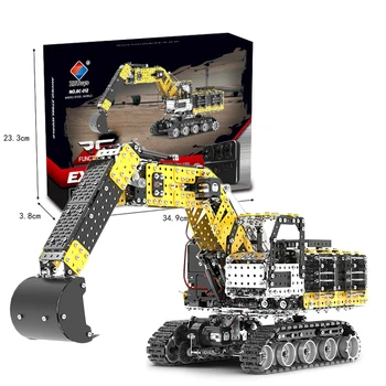 Metal ekskavatör yapı taşı yapı kiti alaşım ekskavatör robot güç sistemi ile uzaktan kumanda oyuncak