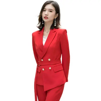 Mizaç yüksek kaliteli kumaş kadın profesyonel pantolon takım elbise Yeni İnce Kırmızı Bayan Blazer Ceket Ceket günlük pantolon İki parçalı