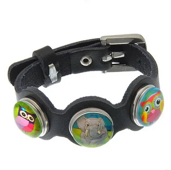 Moda Renkli Siyah & kahverengi & mavi yumuşak 3 düğmeler deri bilezikler yapış bilezikler 20 cm watchband fit 18mm yapış düğmeler SE0098