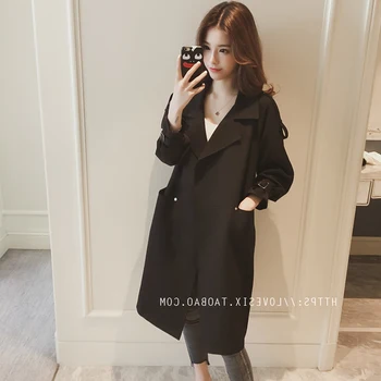 Moda Uzun Ortaçağ Trençkot Yün Ceket Kadın Siyah Turn down Yaka Gotik Palto Kadın Ceket Vintage Femme Dış Giyim