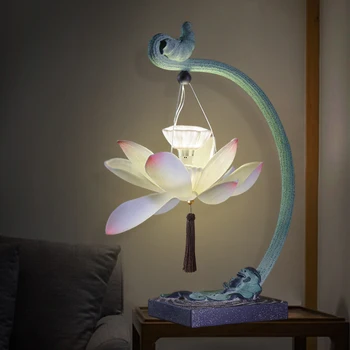 Modern yeni Çin lotus masa lambası oturma odası çalışma odası Otel başucu lambası yaratıcı sıcak dekoratif lamba
