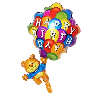 Mutlu doğum günü balon ayı paraşüt alüminyum folyo balon çocuk doğum günü partisi dekorasyon yüzen oyuncak balon