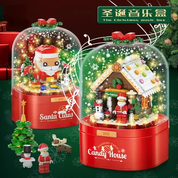 Noel Serisi Müzik Kutusu Modeli Yapı Taşları Şeker Evi Aydınlatma Kar Müzik Çocuk Arkadaşlar için Noel Hediyesi