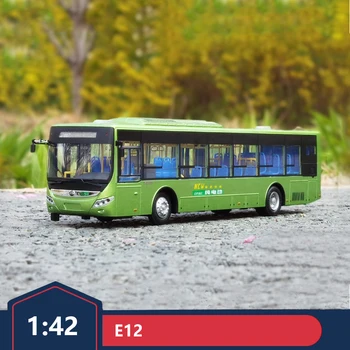 Orijinal 1: 42 Yutong Otobüs Otobüs Saf Elektrikli E12 Otobüs Araba Modeli Alaşım Araba Modeli