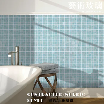 Otel Oem Projesi Mutfak Banyo Duvar Backsplash Mavi Karışık Renk 20x20mm Kare Cam Mozaik Fayans Levha Satılık