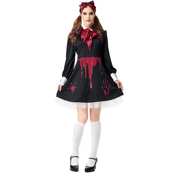 Purim Cadılar Bayramı Korkunç Kostümleri Yetişkin Çocuklar Çocuk Kanlı Zombi Hayalet Bebek Kostüm Cosplay Kızlar Kadınlar için Gotik Elbise