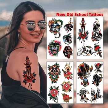 Renkli Karikatür Dövme Çıkartmalar Su Geçirmez Geçici Sahte Dövme Kartal Leopar İskelet Sanat Sahte Tatouage Tatuajes Temporales