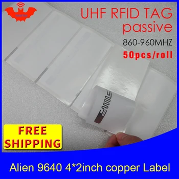 RFID etiketi UHF etiket Alien 9640 printablecopper etiket 915mhz868mhz Higgs3 EPC 6C 50 adet ücretsiz kargo yapıştırıcı pasif RFID etiketi