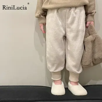 RiniLucia Kış Kadife Kalın Kız Pantolon Giyim Çocuk Giysileri Çocuk Düz Renk Pantolon çocuk Pamuk Sıcak harem pantolon