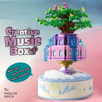 Rüya Yapı Taşları Mini Gökyüzü Şehir Döner Müzik Kutusu Serisi oyuncak inşaat blokları çocuklar İçin noel hediyesi Çocuklar İçin