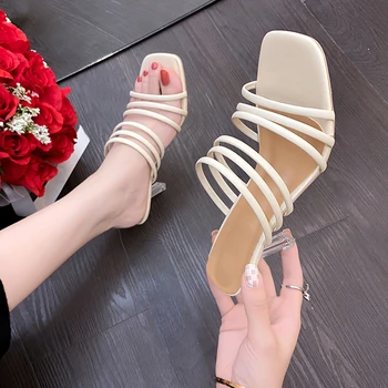 Seksi Stiletto Sandalet Kadınlar için Yaz 2022 Yeni Burnu açık kadın Ofis Ayakkabı 35-43 Artı Boyutu kadın Parti Düğün Yüksek Topuklu