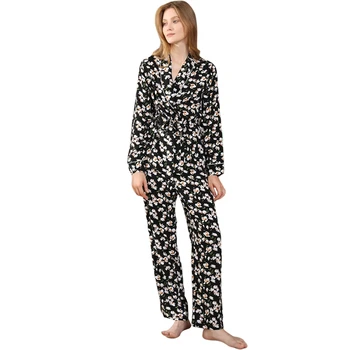 Sonbahar Bayanlar Pijama Set Uzun kollu Pantolon Basit Loungewear Kadın Gevşek Gecelik Gecelik Takım Elbise CDER1