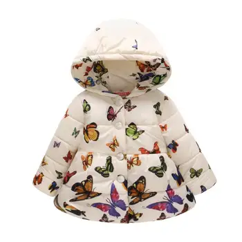 Sonbahar Kış Bebek Giyim Kız Düğmeleri Kapşonlu Baskılı Prenses Ceket Mont İlk Yıl Doğum Günü Hediyeleri Pamuk dolgulu giysiler