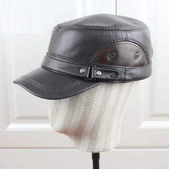 Sonbahar Kış Inek Derisi Deri Şapka erkek kulak koruyucu Düz Üst vizör kapağı Orta Yaş Yaşlı Sıcak Kalınlaşmak Yüksek moda şapkaları H6958
