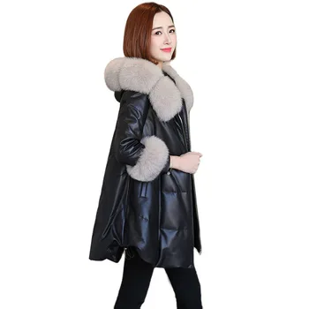 Sonbahar Kış Siyah Deri Ceket Kadın M-4XLFashion Ince Tilki Kürk PU Faux Deri Sıcak Kısa Kürk Palto Feminina W2393