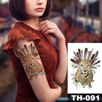 Su geçirmez Geçici Dövme Etiket Hint kabile tarzı tüy leopar desen Su Transferi hayvan vücut sanatı flaş sahte dövme