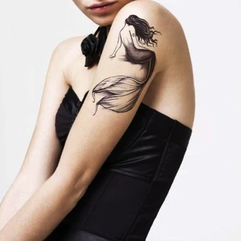 Su geçirmez Geçici Dövme Etiket Siyah Mermaid İngilizce Alfabe Tasarım Sahte Dövmeler Flaş Dövmeler Kol Vücut Sanatı Kadınlar Erkekler için