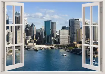 Sydney skyline duvar sticker 3D pencere, Sydney duvar çıkartması AU ev dekor için, renkli şehir binaları duvar sanatı ev dekorasyon için