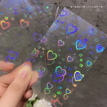Süper Parlak Lazer Nail Art Etiketler 3D Aşk Kalp / Yıldız Degrade Holografik Tırnak Sticker Güz Kış Aurora Manikür Süslemeleri